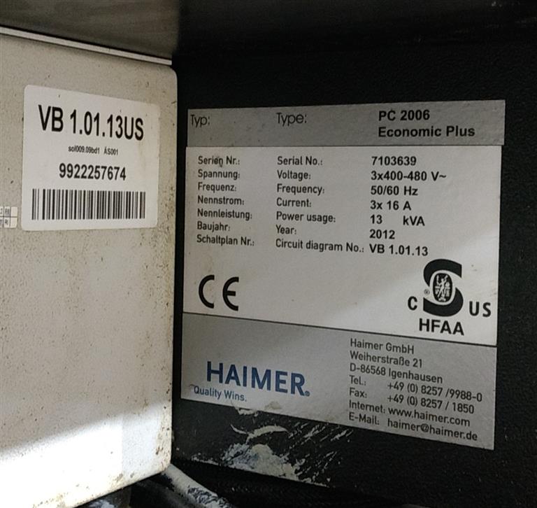 Haimer PC 2006 Economic Plus Heat Shrink Unit, Machine ID: 7275
